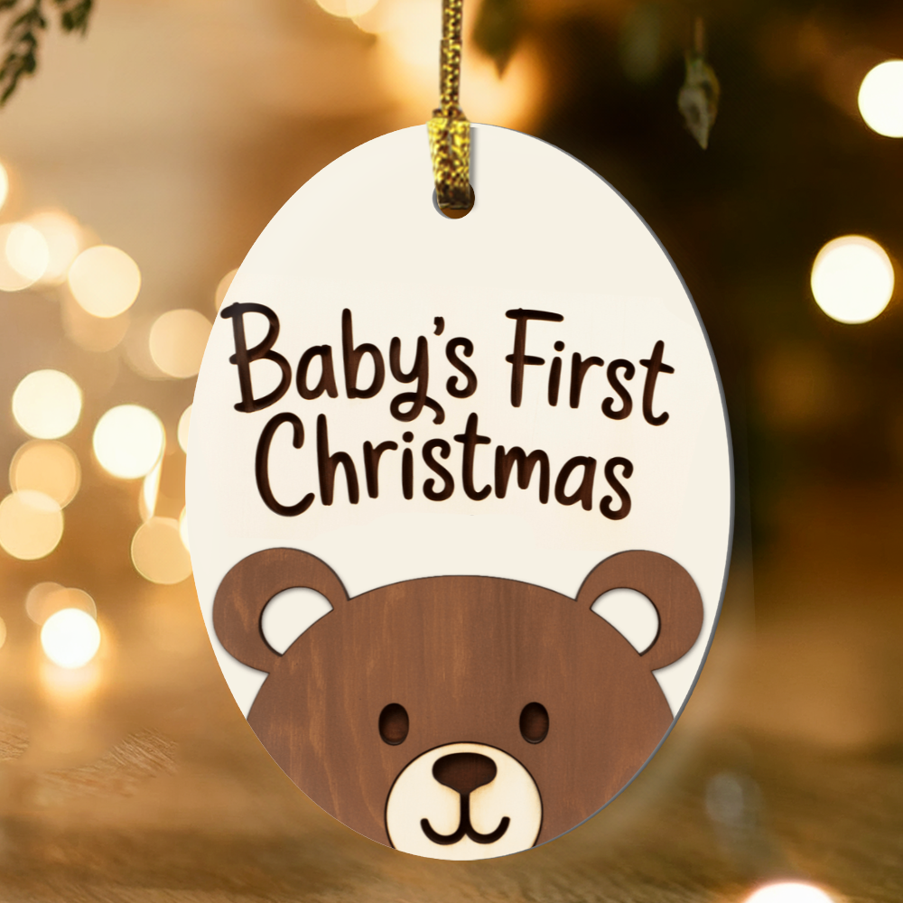 Baby's First Christmas Bear Ornament – Personalized Wooden Keepsake