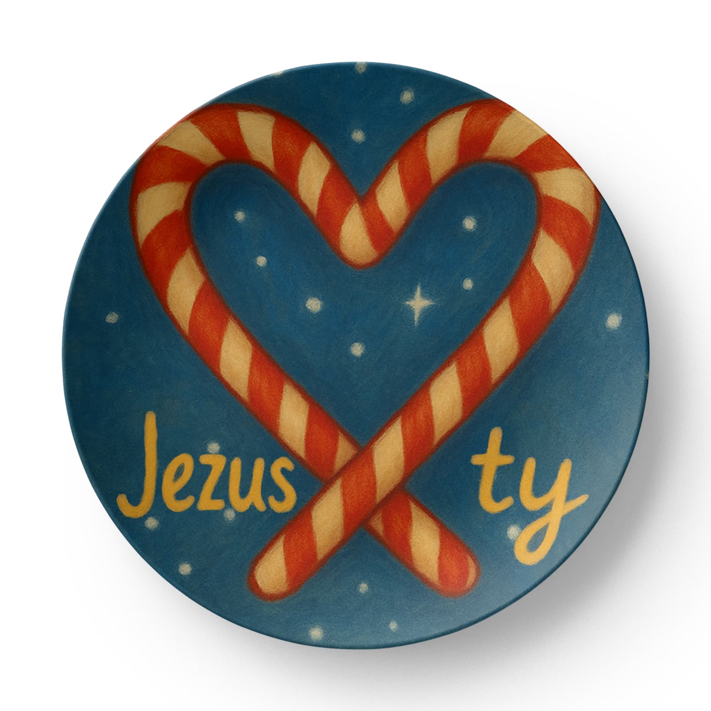 Jezus ♥ Ty: Christmas Plate – Polish Christian Holiday Decor | Candy Cane Heart Nativity-Themed Dinner Plate