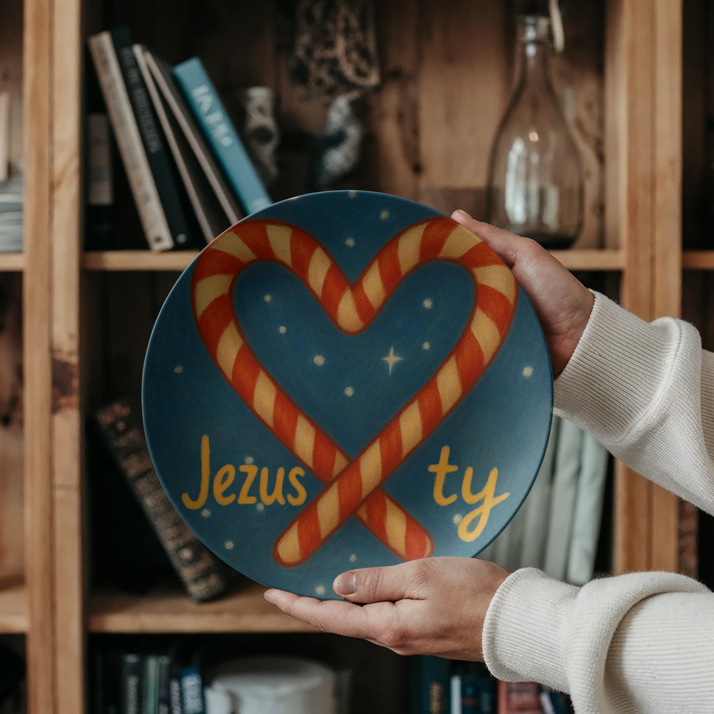 Jezus ♥ Ty: Christmas Plate – Polish Christian Holiday Decor | Candy Cane Heart Nativity-Themed Dinner Plate