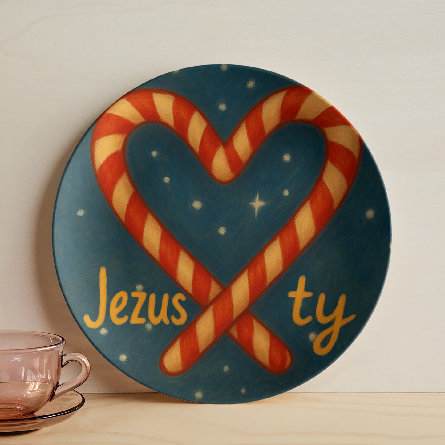 Jezus ♥ Ty: Christmas Plate – Polish Christian Holiday Decor | Candy Cane Heart Nativity-Themed Dinner Plate