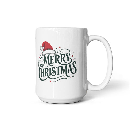 Merry Christmas Color Accent Mug | Festive Holiday Coffee Cup with Santa Hat Design