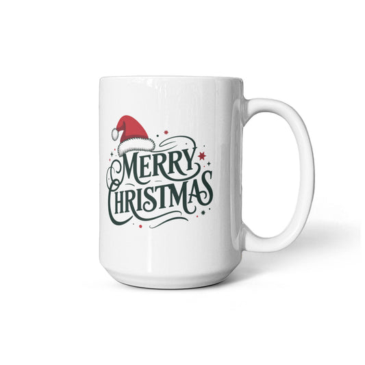 Merry Christmas Color Accent Mug | Festive Holiday Coffee Cup with Santa Hat Design