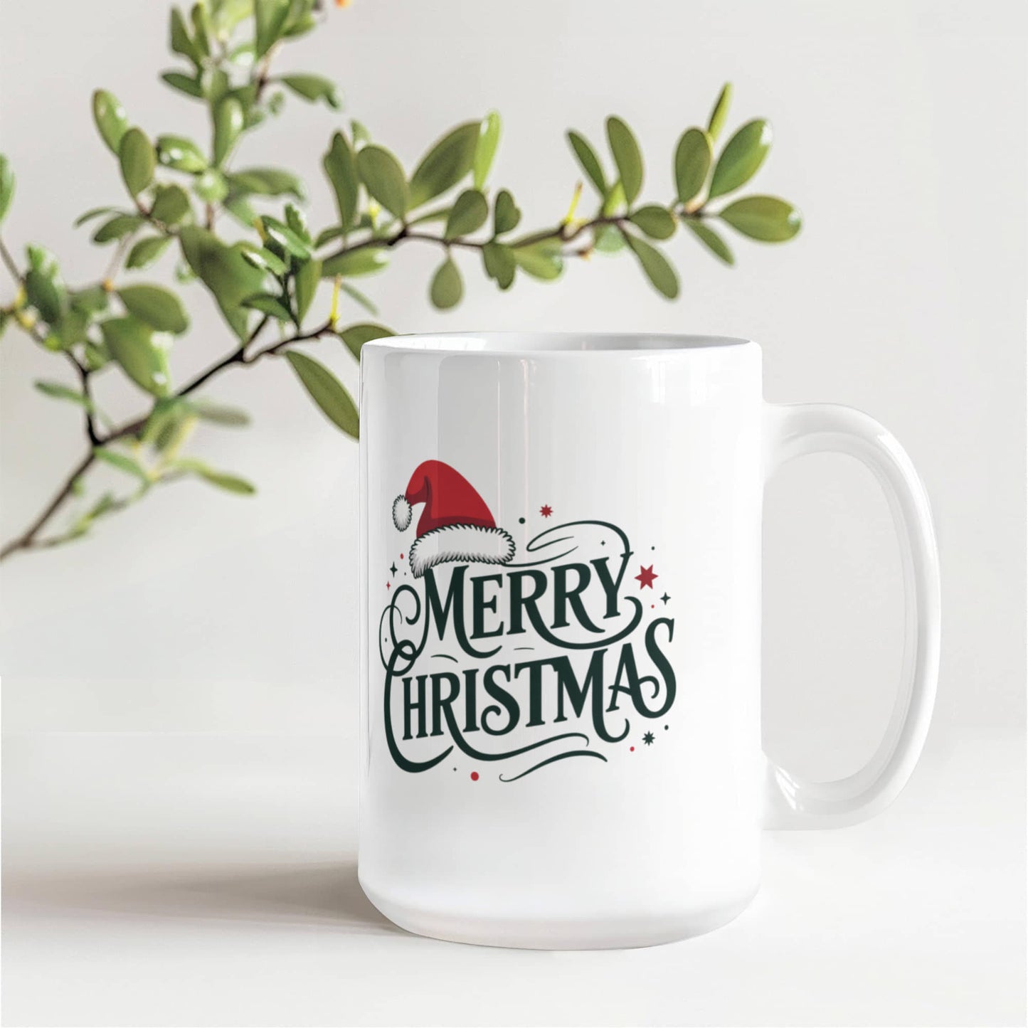 Merry Christmas Color Accent Mug | Festive Holiday Coffee Cup with Santa Hat Design