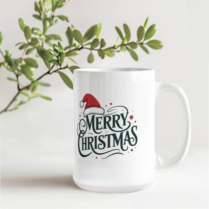 Merry Christmas Color Accent Mug | Festive Holiday Coffee Cup with Santa Hat Design