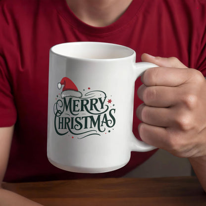 Merry Christmas Color Accent Mug | Festive Holiday Coffee Cup with Santa Hat Design