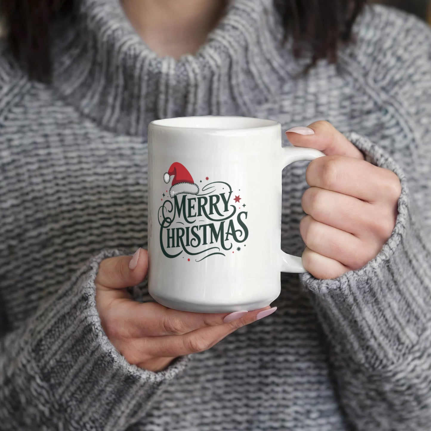 Merry Christmas Color Accent Mug | Festive Holiday Coffee Cup with Santa Hat Design