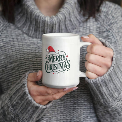 Merry Christmas Color Accent Mug | Festive Holiday Coffee Cup with Santa Hat Design