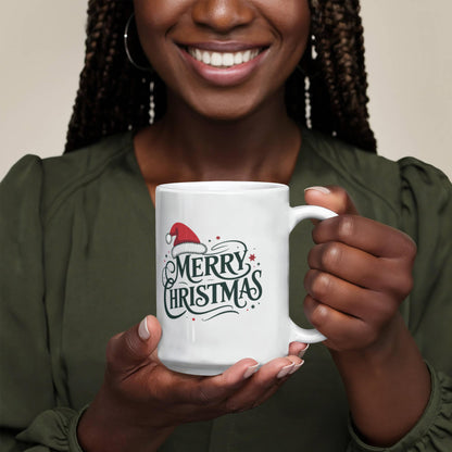 Merry Christmas Color Accent Mug | Festive Holiday Coffee Cup with Santa Hat Design
