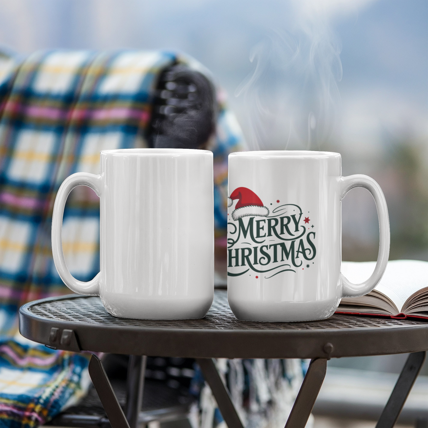 Merry Christmas Color Accent Mug | Festive Holiday Coffee Cup with Santa Hat Design