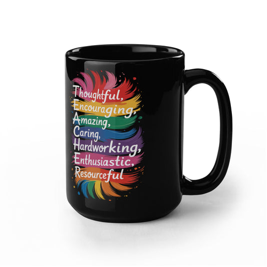 Colorful inspirational mug with rainbow brush strokes