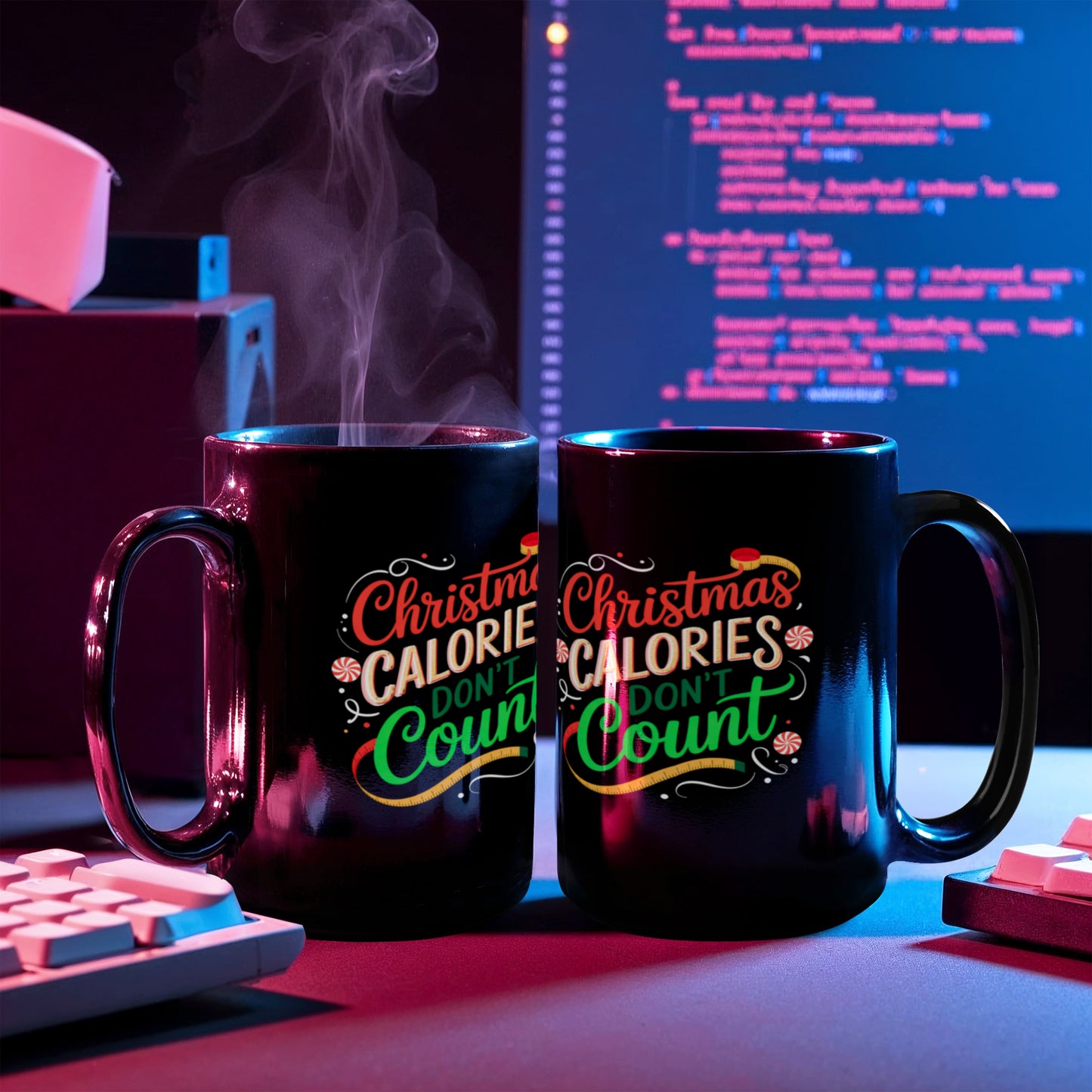 Christmas Calories Don't Count | Funny Holiday Black Ceramic Mug
