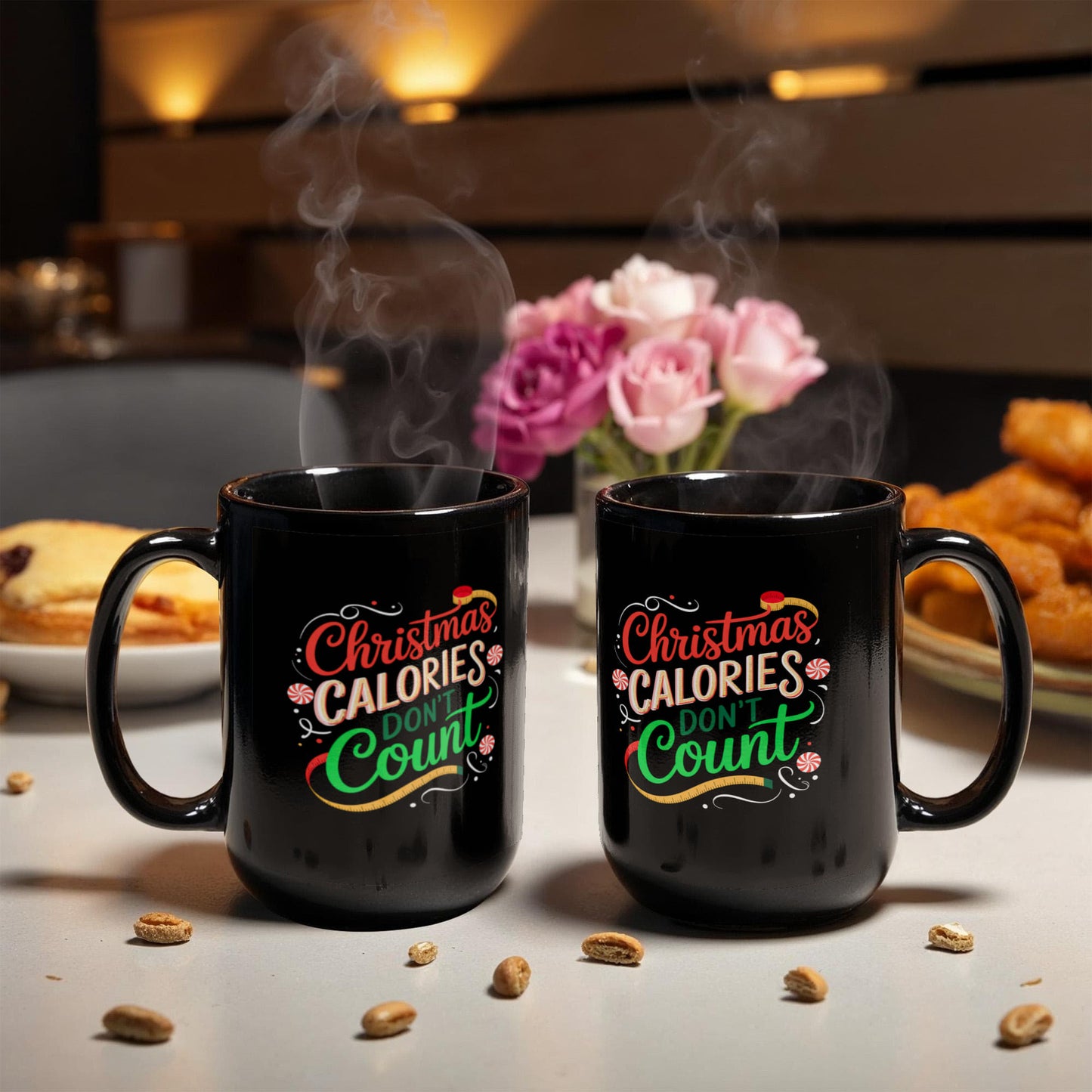 Christmas Calories Don't Count | Funny Holiday Black Ceramic Mug