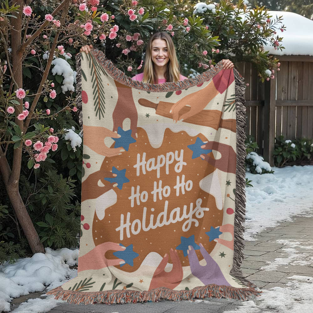 Happy Ho Ho Ho Holidays Woven Blanket – Cozy Christmas Photo Heirloom