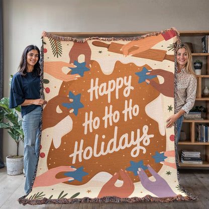 Happy Ho Ho Ho Holidays Woven Blanket – Cozy Christmas Photo Heirloom