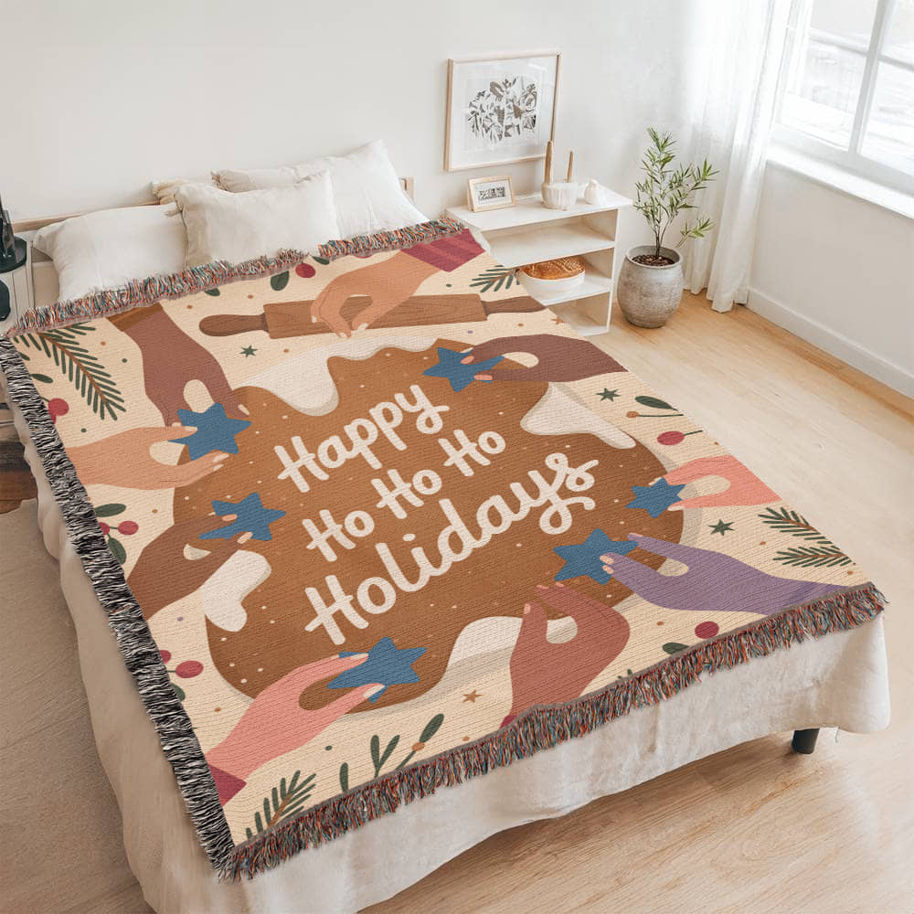 Happy Ho Ho Ho Holidays Woven Blanket – Cozy Christmas Photo Heirloom