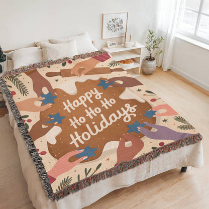 Happy Ho Ho Ho Holidays Woven Blanket – Cozy Christmas Photo Heirloom