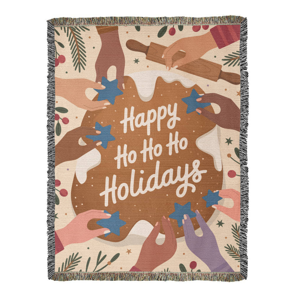 Happy Ho Ho Ho Holidays Woven Blanket – Cozy Christmas Photo Heirloom
