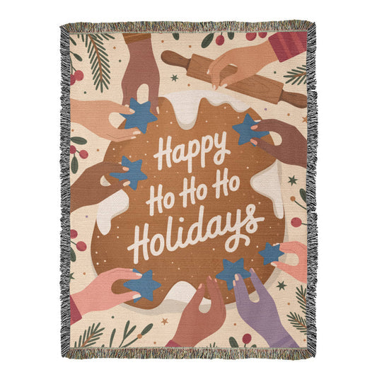 Happy Ho Ho Ho Holidays Woven Blanket – Cozy Christmas Photo Heirloom