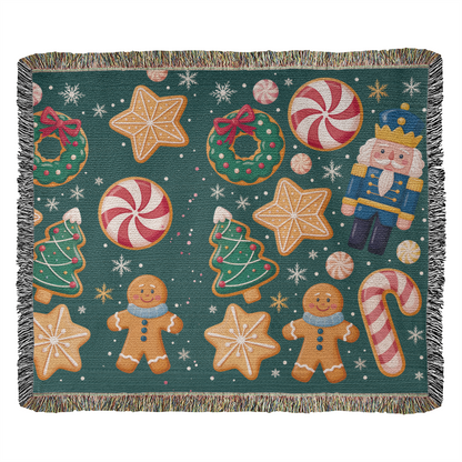 Christmas Pattern Heirloom Woven Blanket | Gingerbread & Nutcracker Holiday Throw