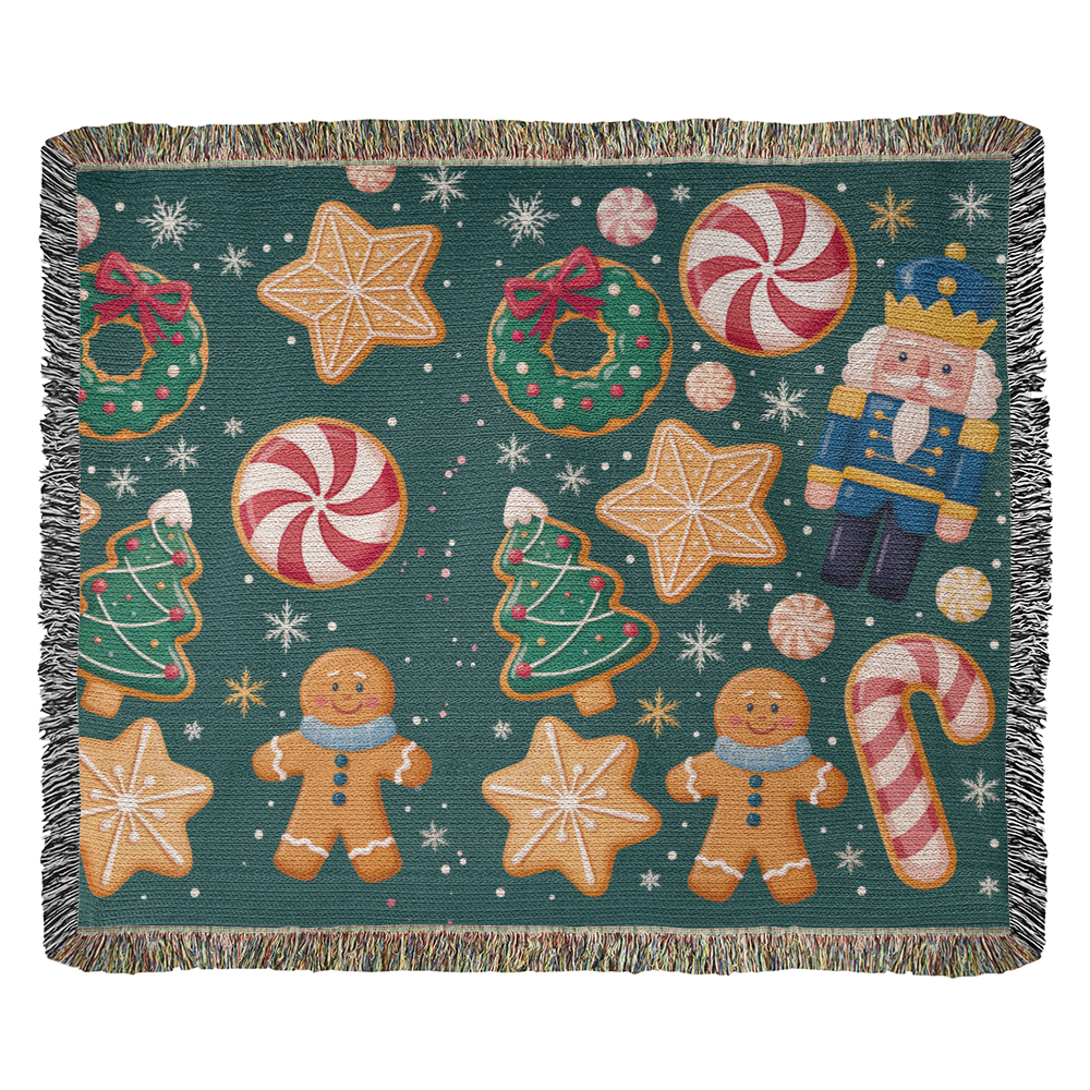 Christmas pattern heirloom woven blanket with nutcrackers