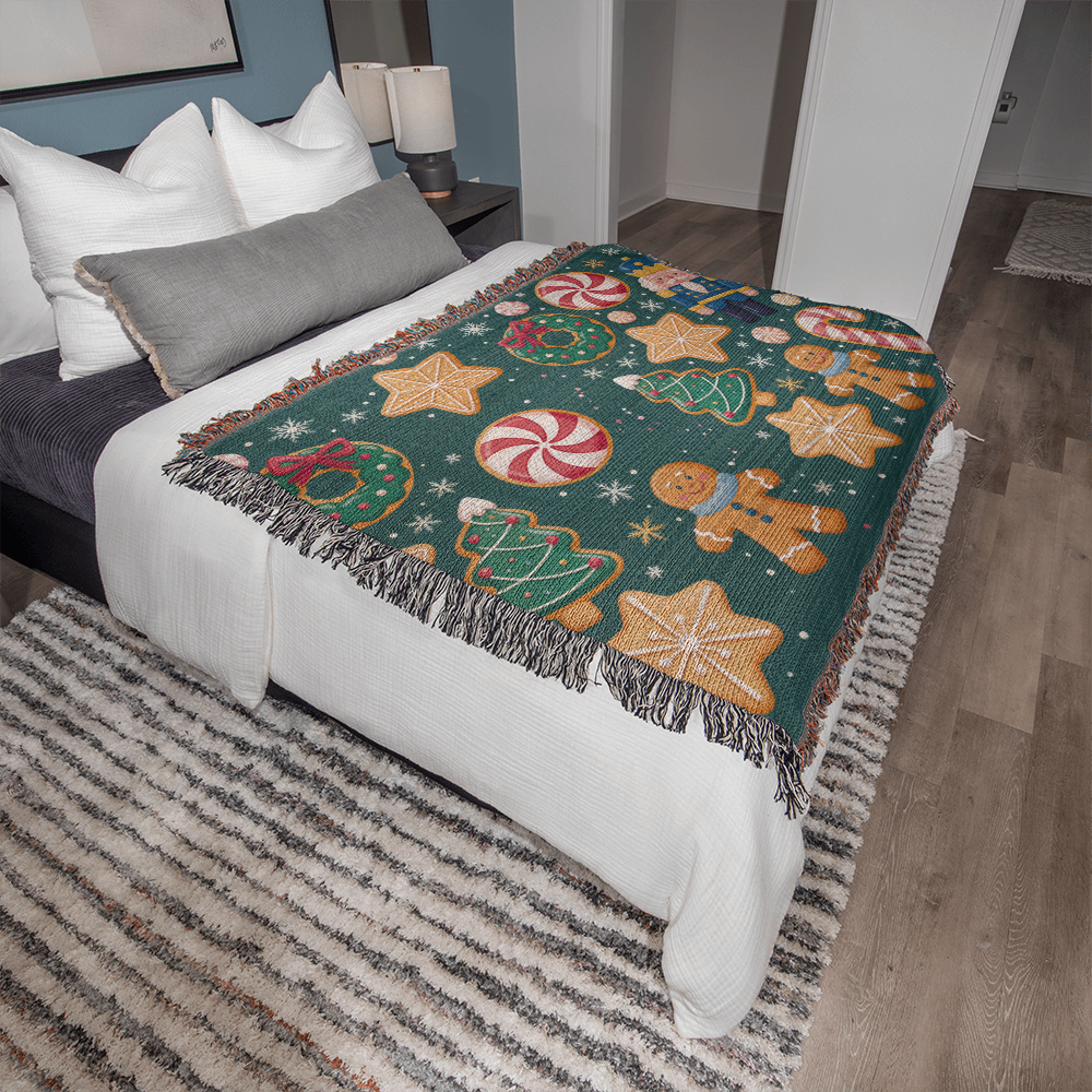 Christmas Pattern Heirloom Woven Blanket | Gingerbread & Nutcracker Holiday Throw