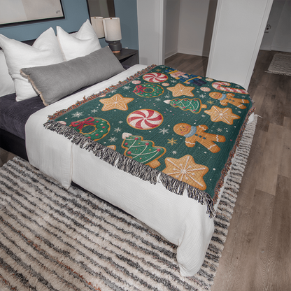 Christmas Pattern Heirloom Woven Blanket | Gingerbread & Nutcracker Holiday Throw