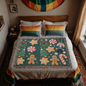 Festive woven throw blanket on couch display