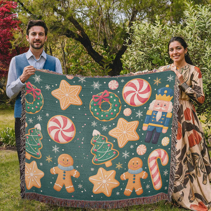 Christmas Pattern Heirloom Woven Blanket | Gingerbread & Nutcracker Holiday Throw