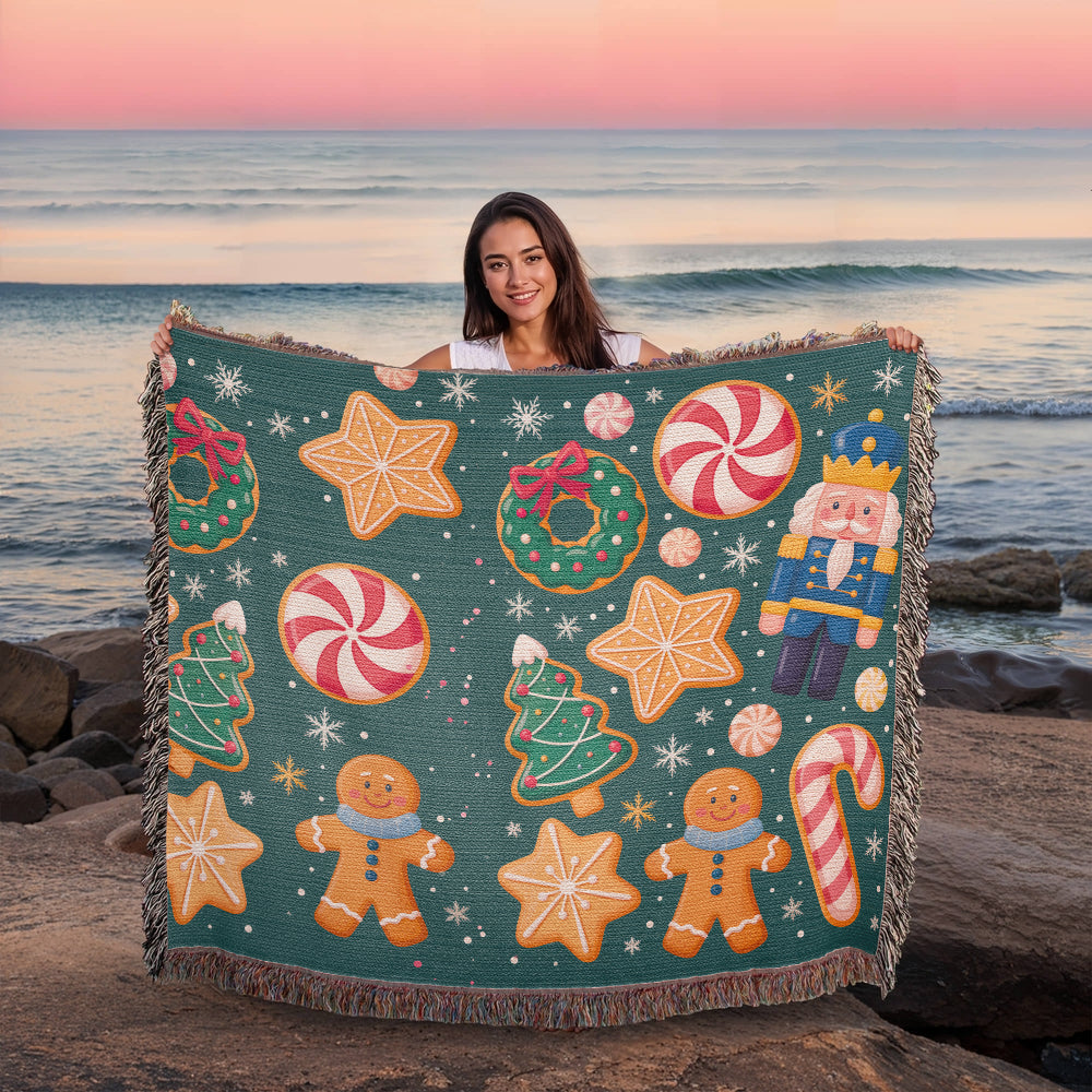Christmas Pattern Heirloom Woven Blanket | Gingerbread & Nutcracker Holiday Throw