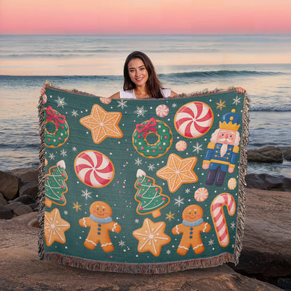 Christmas Pattern Heirloom Woven Blanket | Gingerbread & Nutcracker Holiday Throw