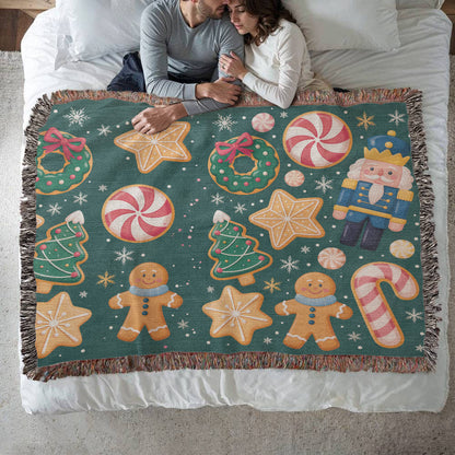 Christmas Pattern Heirloom Woven Blanket | Gingerbread & Nutcracker Holiday Throw