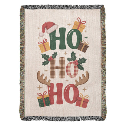 Ho Ho Ho Christmas Heirloom Woven Blanket – Festive Holiday Throw