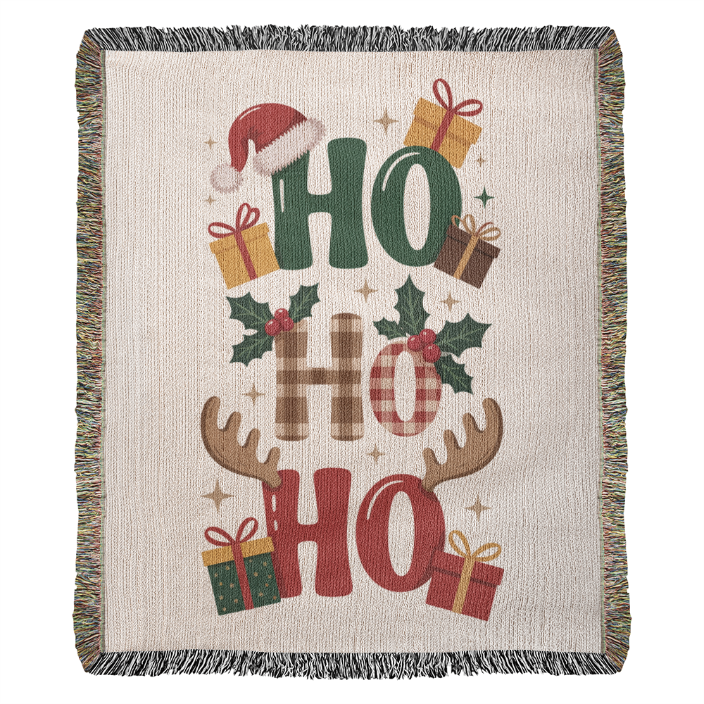 Ho Ho Ho Christmas Heirloom Woven Blanket – Festive Holiday Throw