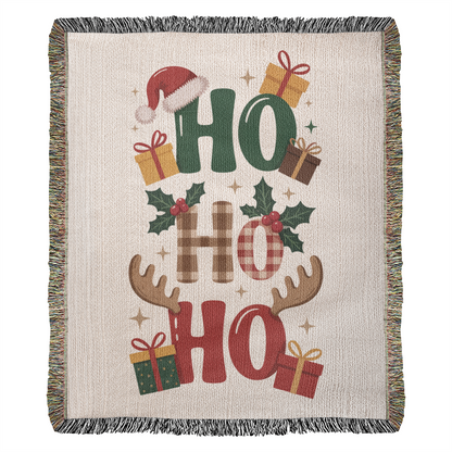 Ho Ho Ho Christmas Heirloom Woven Blanket – Festive Holiday Throw