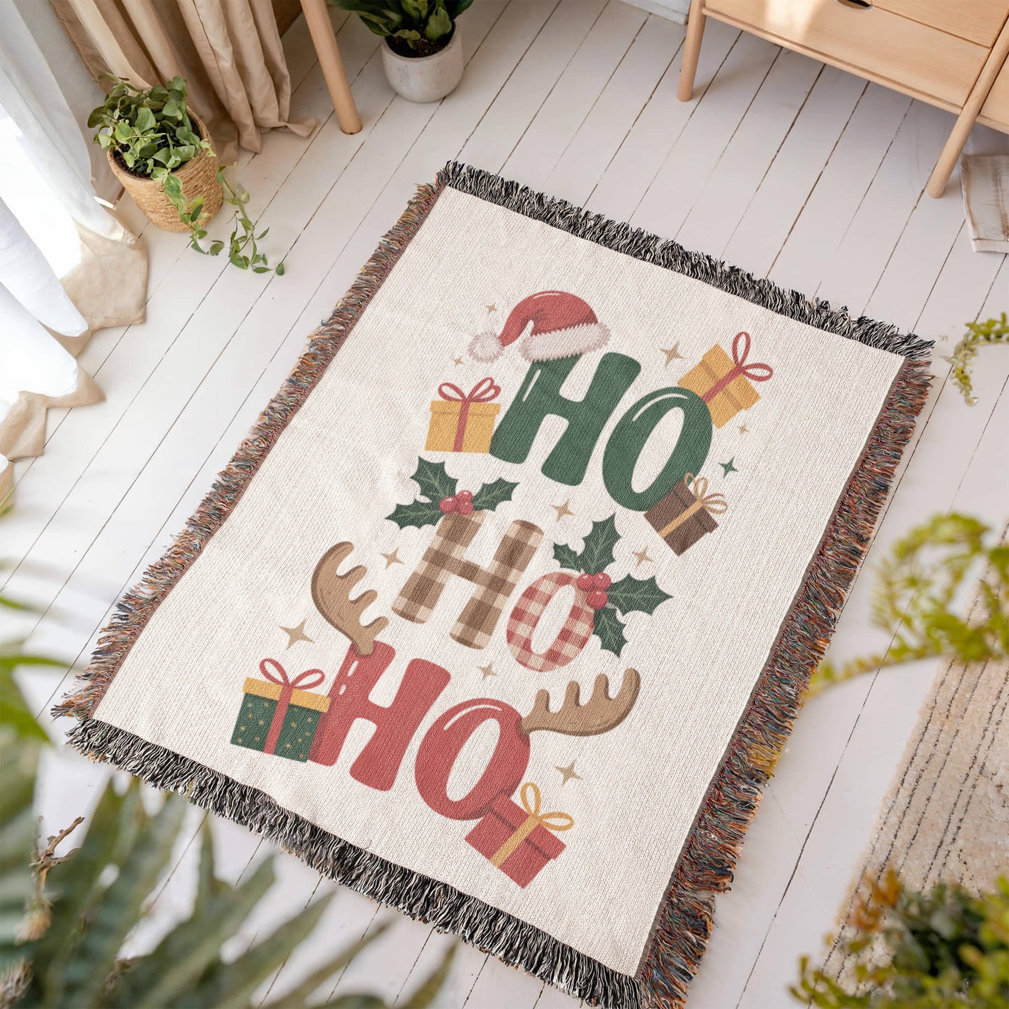 Ho Ho Ho Christmas Heirloom Woven Blanket – Festive Holiday Throw