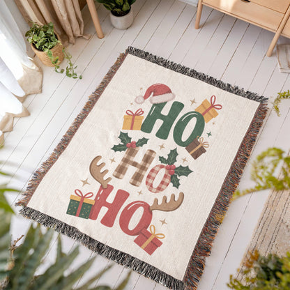 Ho Ho Ho Christmas Heirloom Woven Blanket – Festive Holiday Throw