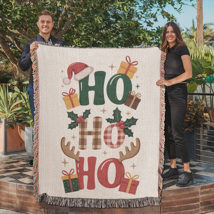 Ho Ho Ho Christmas Heirloom Woven Blanket – Festive Holiday Throw