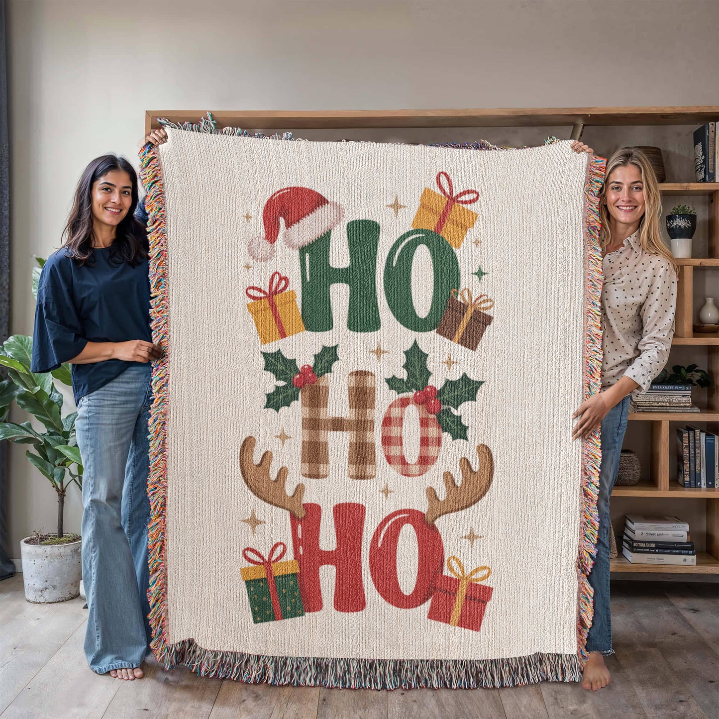 Ho Ho Ho Christmas Heirloom Woven Blanket – Festive Holiday Throw