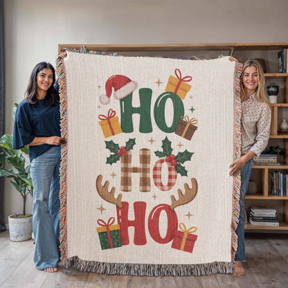 Ho Ho Ho Christmas Heirloom Woven Blanket – Festive Holiday Throw