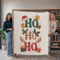 Santa hat and reindeer antler woven holiday blanket