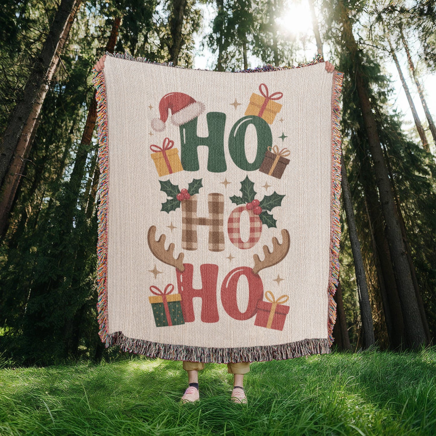 Ho Ho Ho Christmas Heirloom Woven Blanket – Festive Holiday Throw