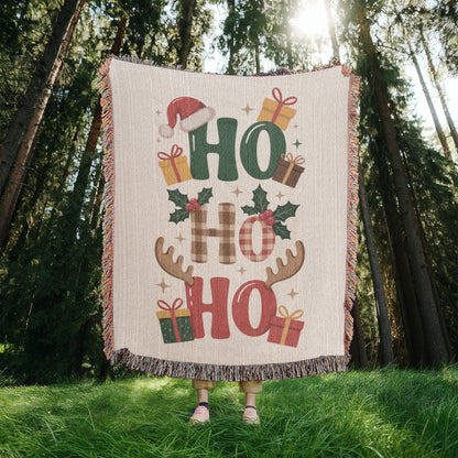 Ho Ho Ho Christmas Heirloom Woven Blanket – Festive Holiday Throw