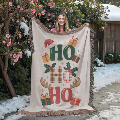 Ho Ho Ho Christmas Heirloom Woven Blanket – Festive Holiday Throw