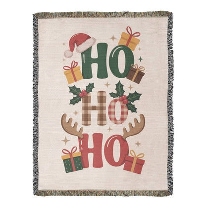 Ho Ho Ho Christmas Heirloom Woven Blanket – Festive Holiday Throw