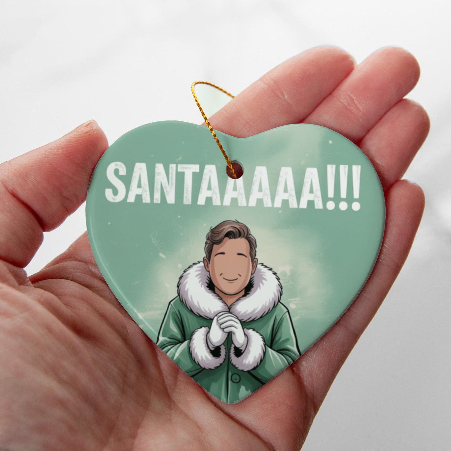 SANTAAAAA!!! Funny Christmas Ceramic Heart Ornament