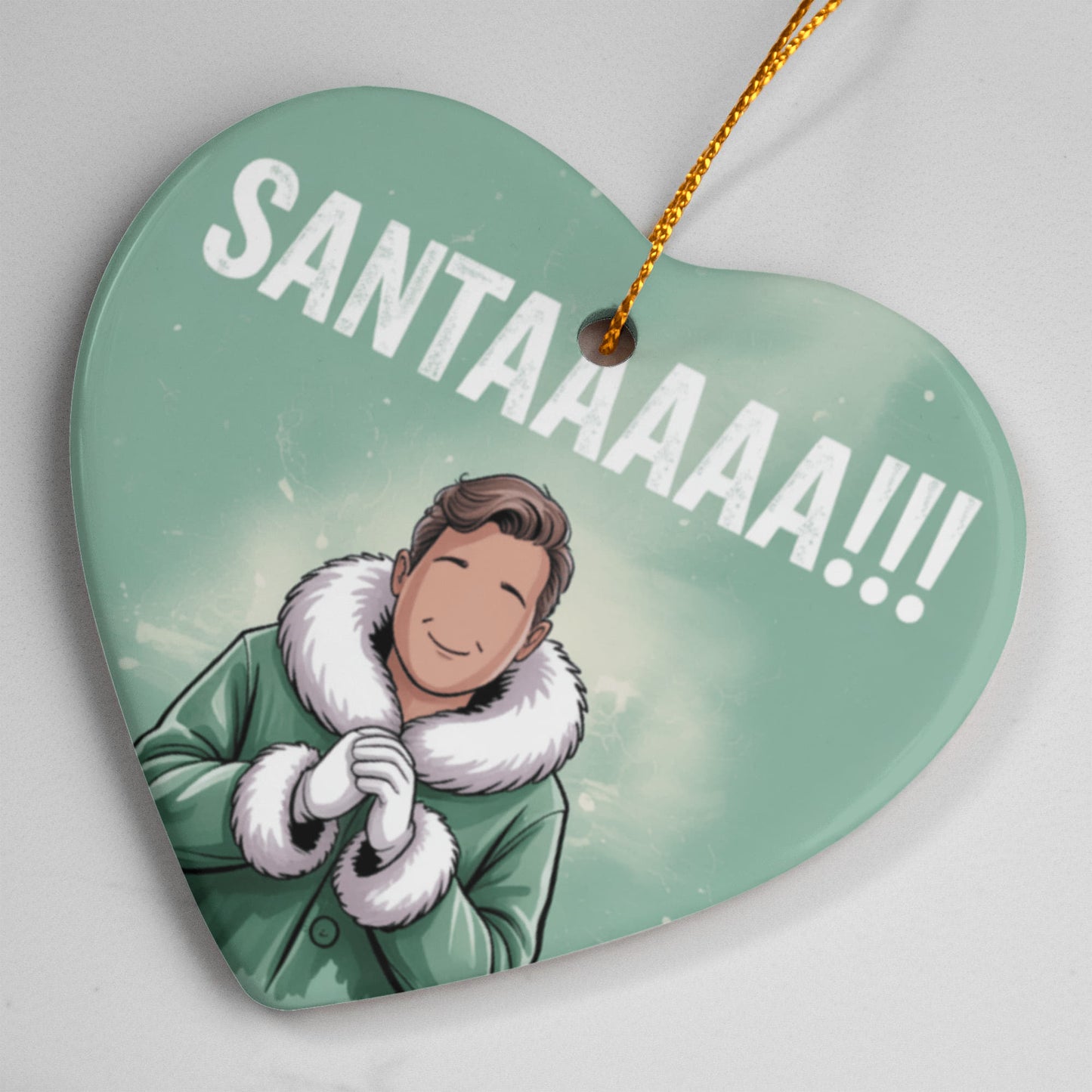 SANTAAAAA!!! Funny Christmas Ceramic Heart Ornament