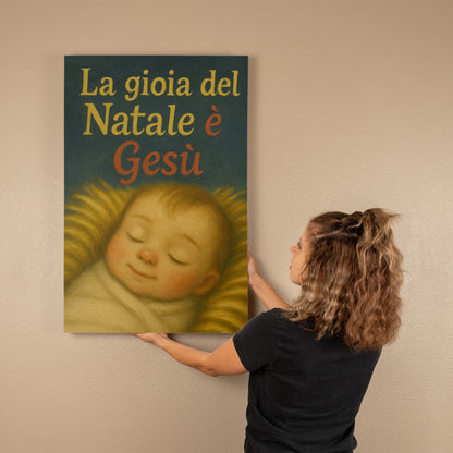 La Gioia del Natale è Gesù: Italian Christmas Canvas – Gallery Wrapped Christian Wall Art – Nativity Baby Jesus Portrait – Inspirational Holiday Home Decor