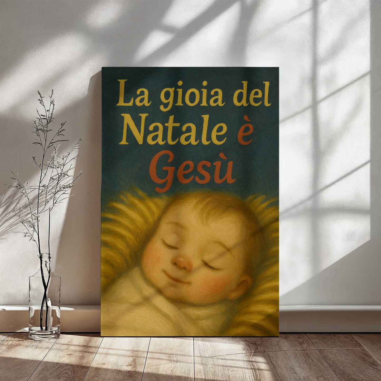 La Gioia del Natale è Gesù: Italian Christmas Canvas – Gallery Wrapped Christian Wall Art – Nativity Baby Jesus Portrait – Inspirational Holiday Home Decor