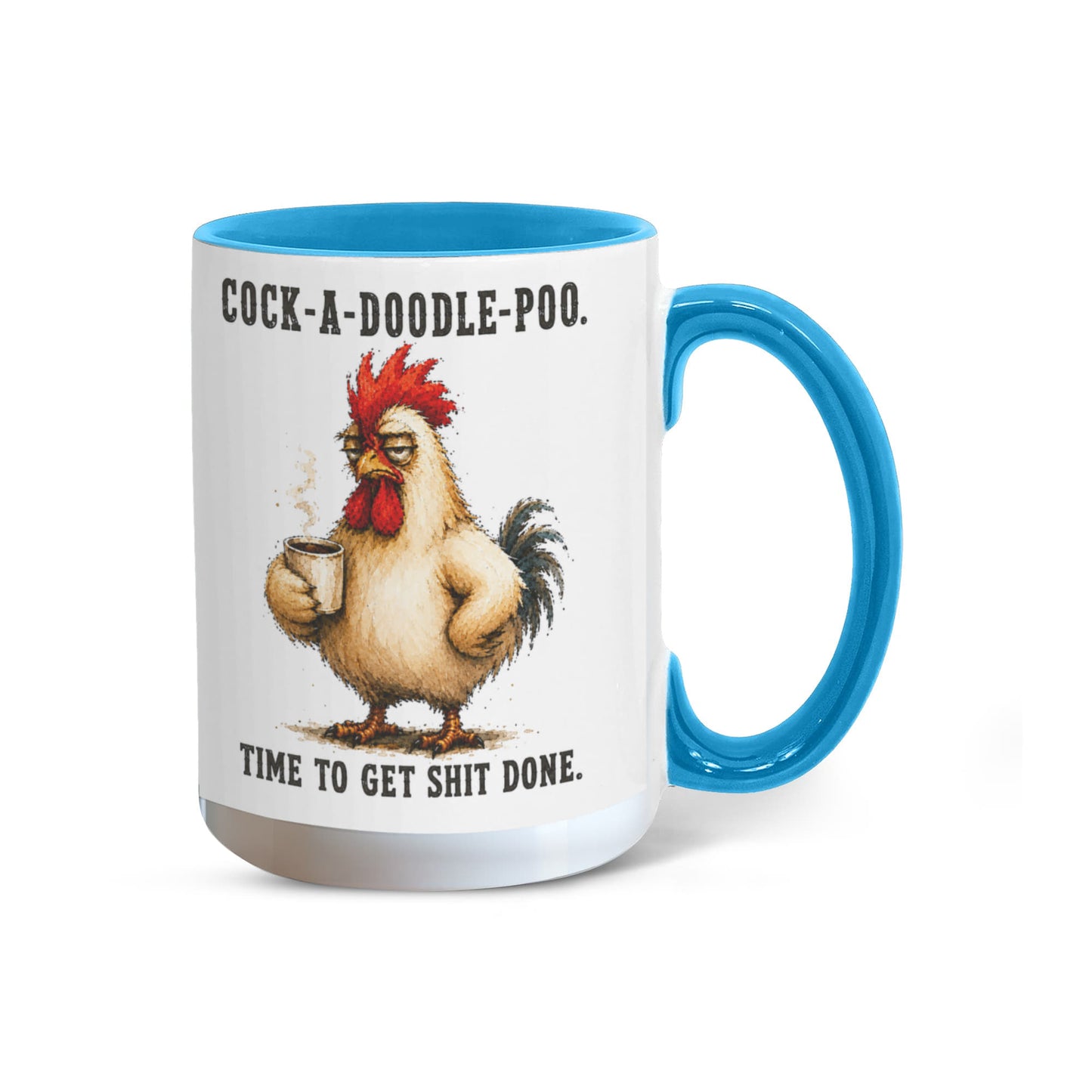 Cock-A-Doodle-Poo Funny Rooster Mug, 15 oz Color Accent Coffee Cup | Quinnlyn & Co.