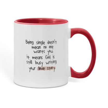 Two-tone ceramic mug with faith quote about love and patience